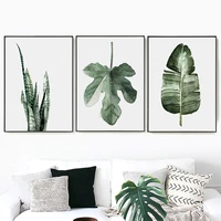 watercolor plant green leaves canvas painting art print nordic poster wall minimalist wall pictures for living room decoration