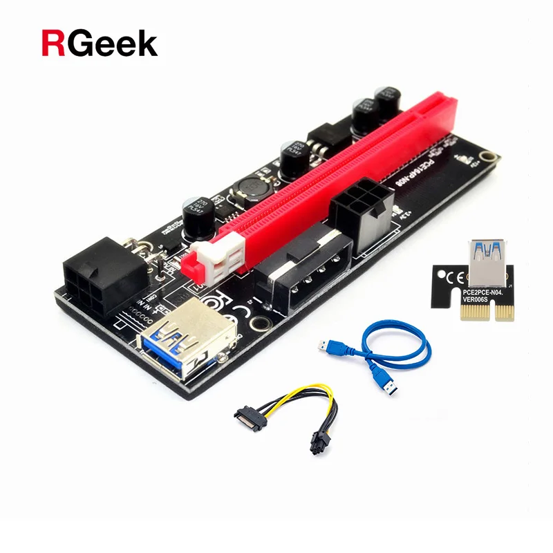 PCI-E Riser PCI E Express 009S 1X to 16X Card 60 см USB 3 0 SATA до 6Pin кабель питания для BTC Bitcoin Miner |