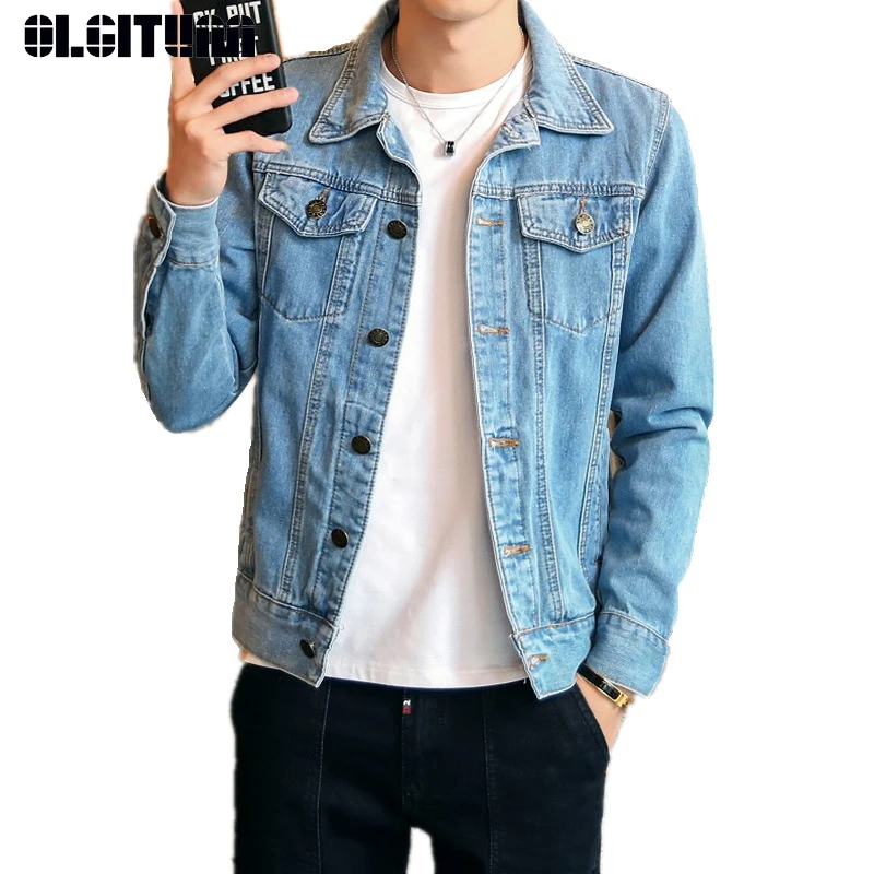 Повседневная мужская джинсовая куртка размера плюс весна 2020 тонкая однотонная
