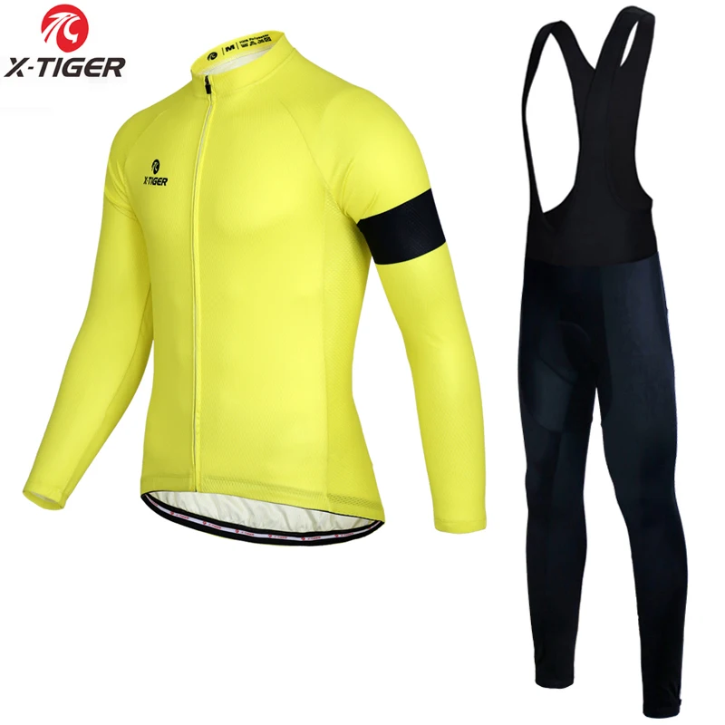 Jerseys and Bib Pant X-Tiger, осенний комплект одежды для велоспорта с длинным рукавом, дышащая одежда для велоспорта, анти-пот, MTB велосипед, велосипедная майка, Ropa Maillot Ciclismo - Цвет: Jerseys and Bib Pant