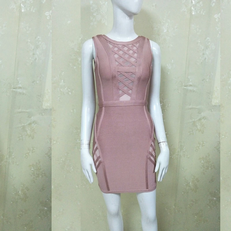 2019 elegant summer dress Women sleeveless hollow out chic pink bandage Dress occasion special party Dresses gown club vestidos | Женская