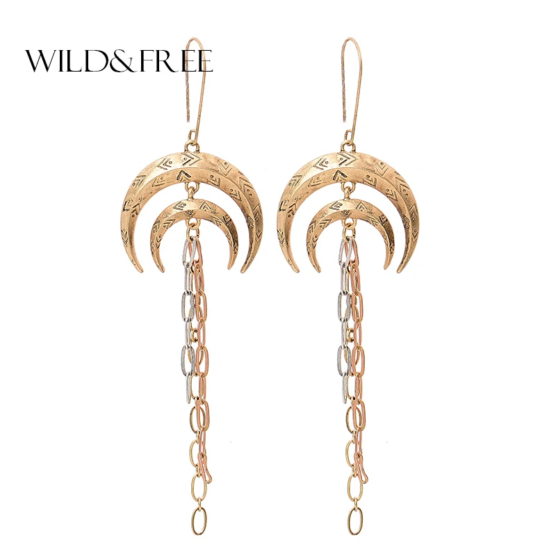 Серьги-подвески Wild &amp Free из сплава женские Длинные Винтажные висячие серьги в