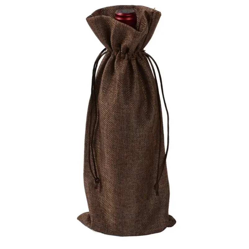 Beste Jute Wijn Zakken Champagne Wijnfles Covers Gift Pouch Jute Verpakking Bag Wedding Party Decoratie Wijn Zakken LX5134