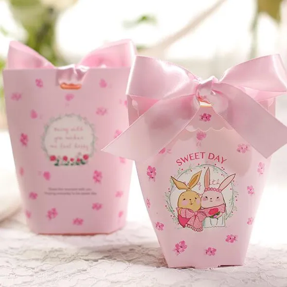 Бесплатная доставка розовые милые бумажные коробки для подарков на день свадьбы