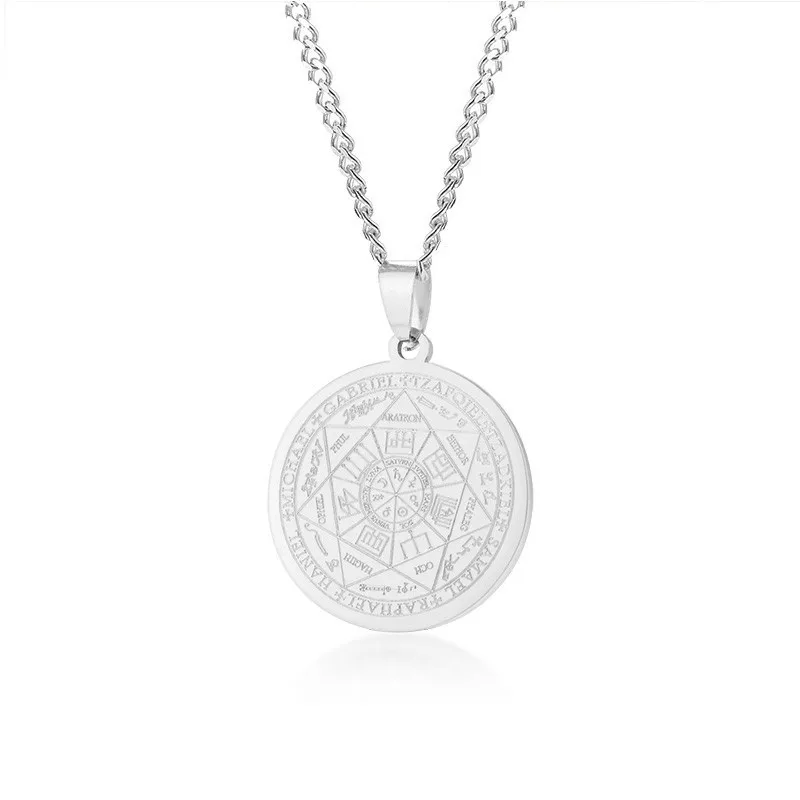silver color Мужское ожерелье из нержавеющей стали золотого цвета печать семи архангелов подвеска сигил ханиель Майкл Габриэль знак - Окраска металла: silver color