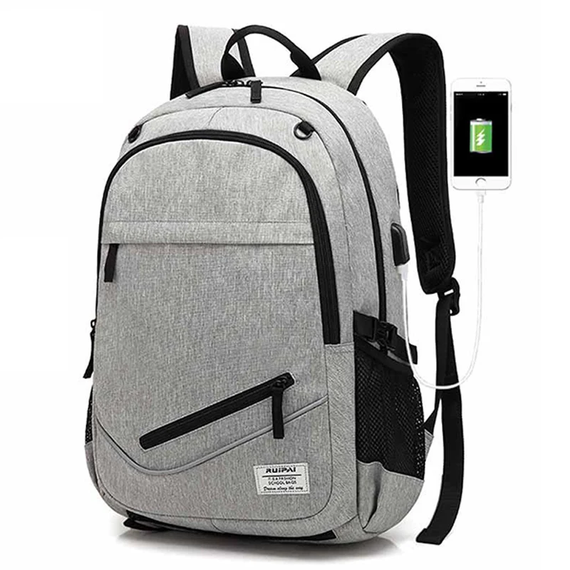 

Ruipai new leisure charging backpack young man travel college style shoulders bag solid color school backpacks laptop bag