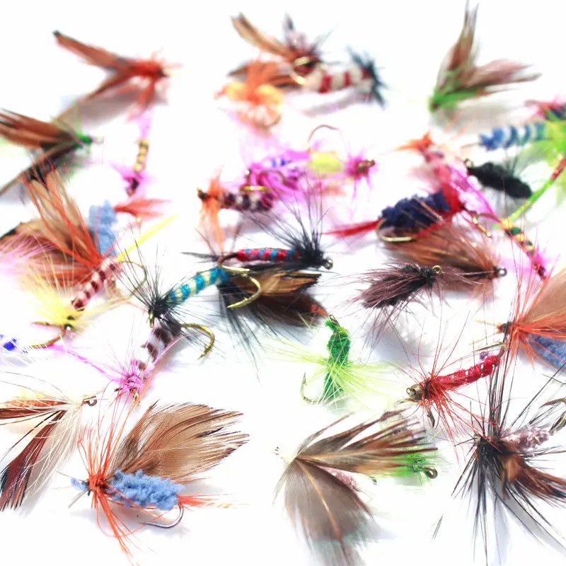 

KKWEZVA 60pcs Lures Fly fishing Hooks Butterfly Insects Style Salmon Flies Trout Single Dry Fly Fishing Lure Fishing Tackle