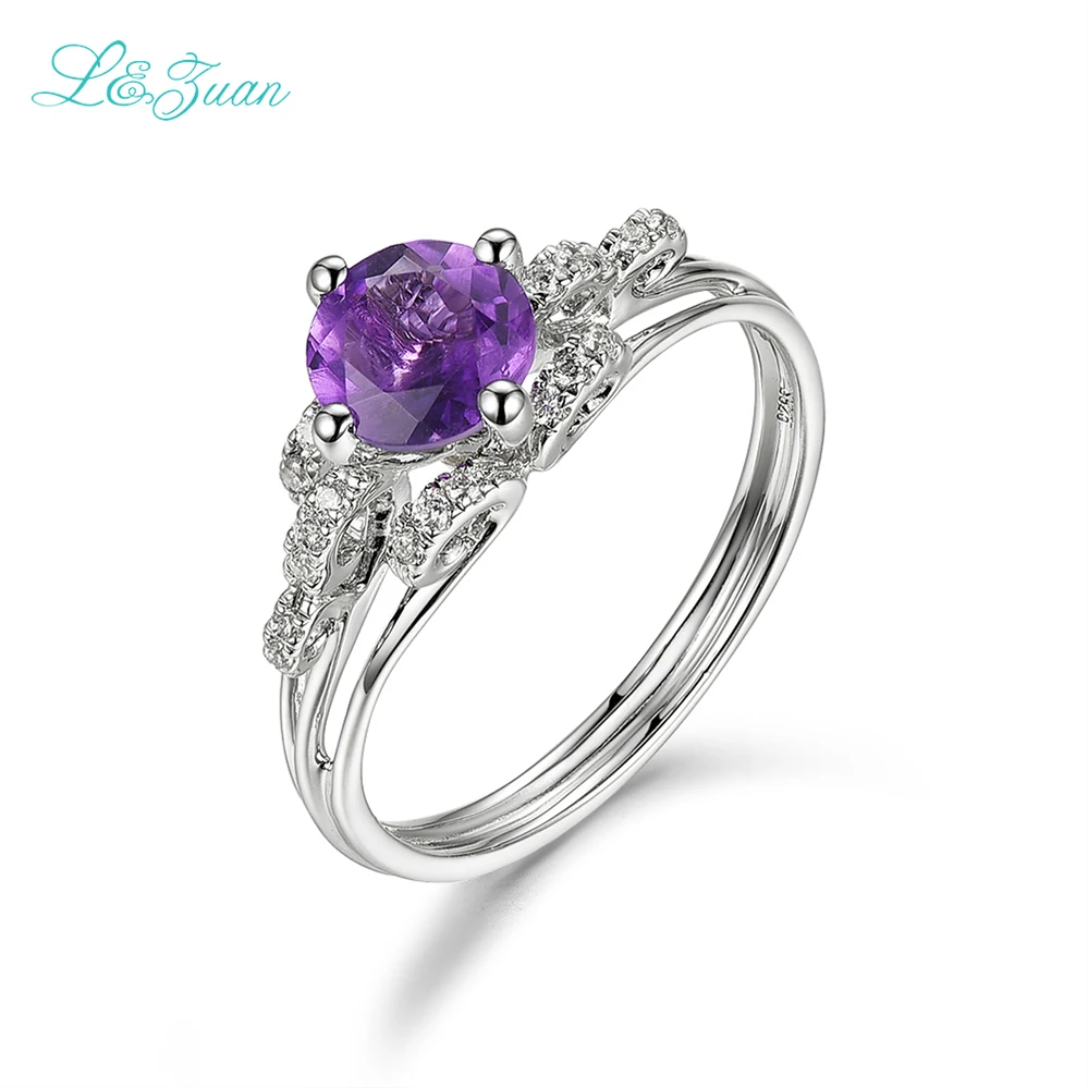 

I&Zuan 925 Sterling Silver Jewelry Ring For Women Natural Amethyst Purple Stone Prong Setting White Gold Fine Jewelry Rings 6592