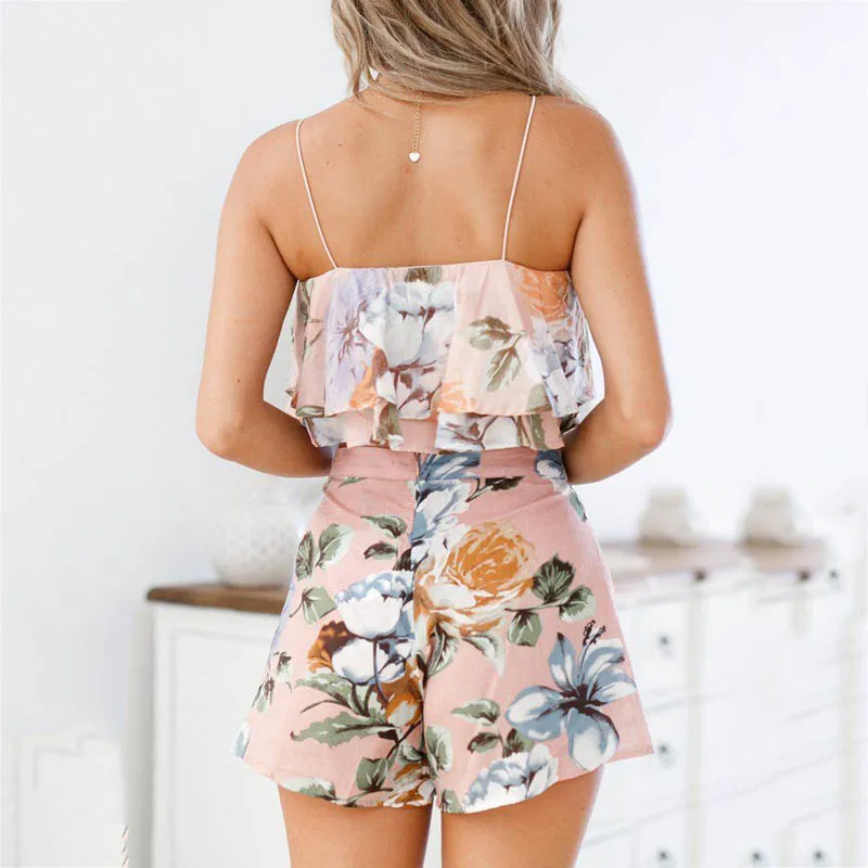 Летний женский комплект из 2 предметов укороченный топ на бретельках с оборками