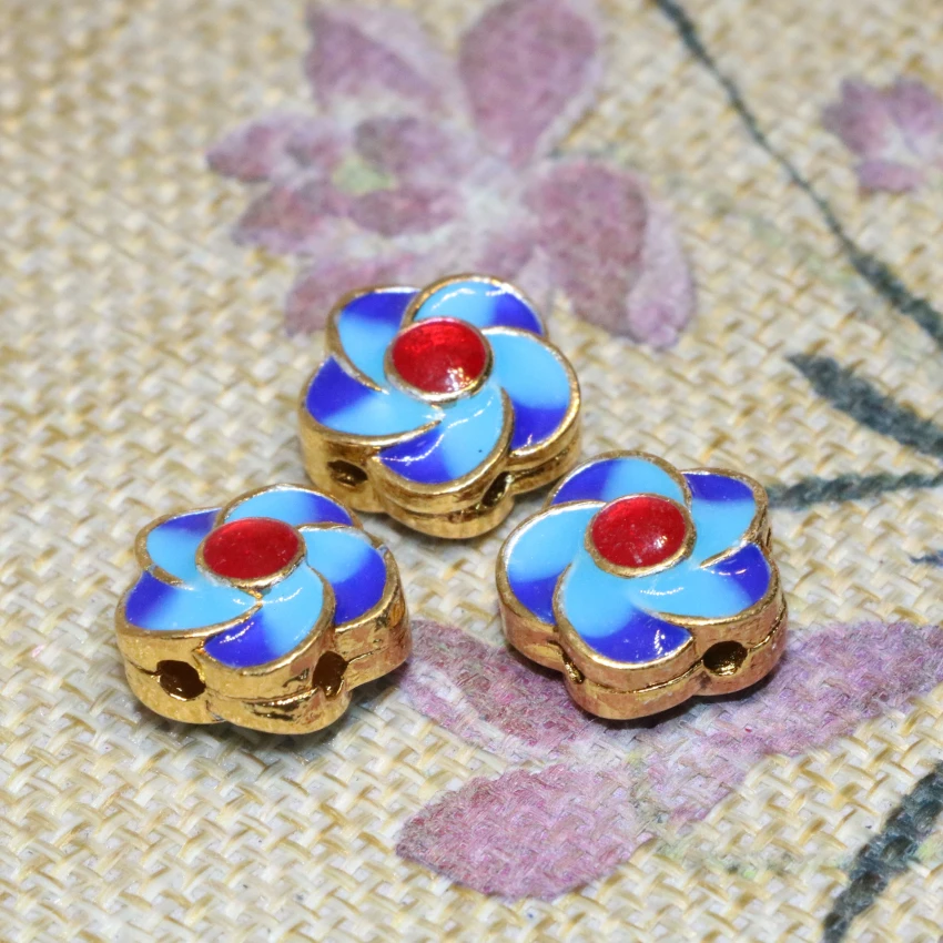 10 шт. бусины разделители 13 мм в форме цветка с синей эмалью B238 7|jewelry jeans|jewelry broochjewelry