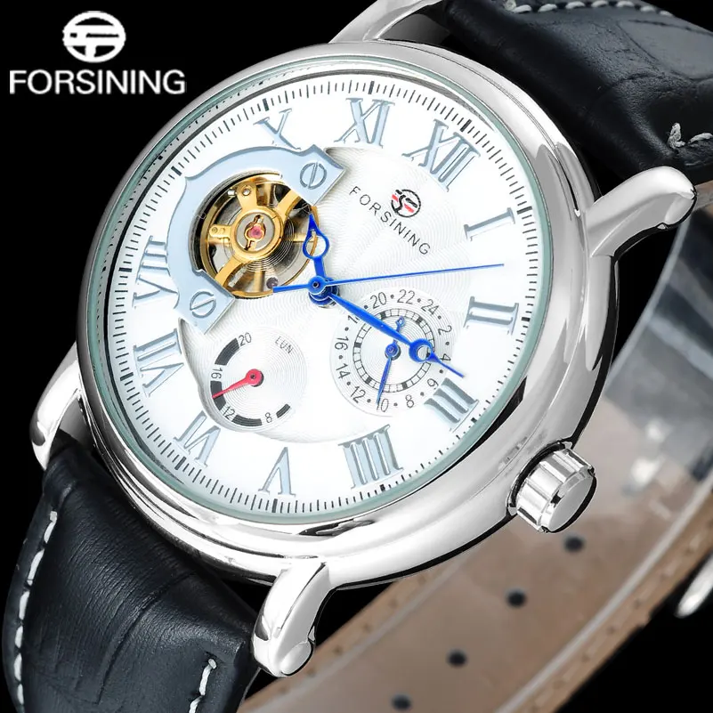 Модные Повседневное FORSINING мужские деловые бренд часы белый циферблат наручные с