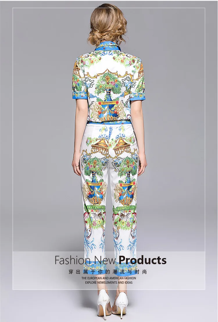 BLLOCUE High Quality Summer Fashion Designer Runway Suit Set 2 Piece Set Women's Long Sleeve Bow Shirt+ Vintage Pants Set