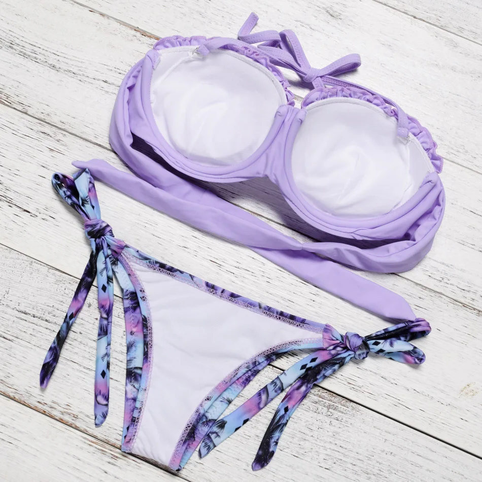 Push Up двойной Мягкий Купальник Сексуальная Для женщин с принтом из двух частей