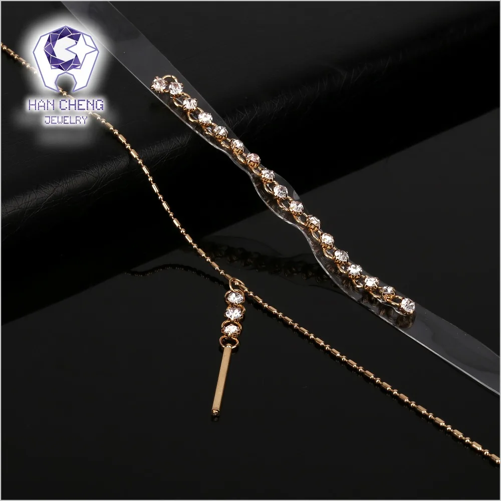 HanCheng Новое модное Двухслойное золотистое металлическое звено Стразы ожерелье