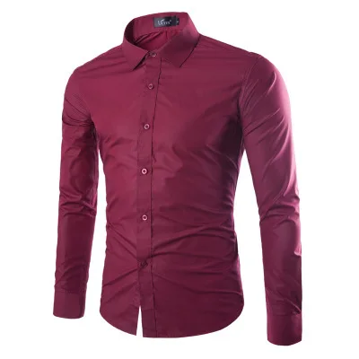 Брендовые белые мужские рубашки с длинным рукавом Chemise Homme модные деловые Дизайнерские Мужские приталенные Рубашки повседневные рубашки Camisa Social - Цвет: Red wine