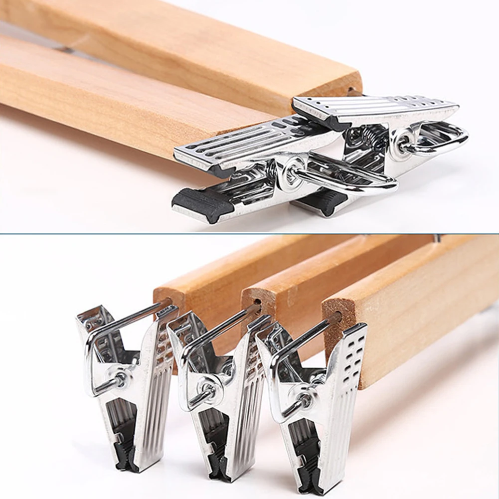10pcs Durable Skirt Practical Anti Slip Laundry Clothes Hanger Pants Home Anti-rust Natural Slack With Clips Wooden Adjustable