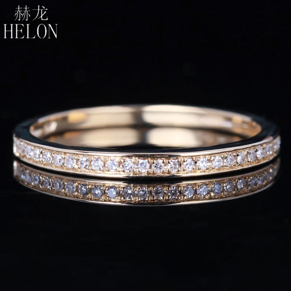 HELON Solid 14K(AU585) желтое золото 0.10CT натуральные Алмазы обручальные свадебные кольца женские юбилейные ювелирные изделия