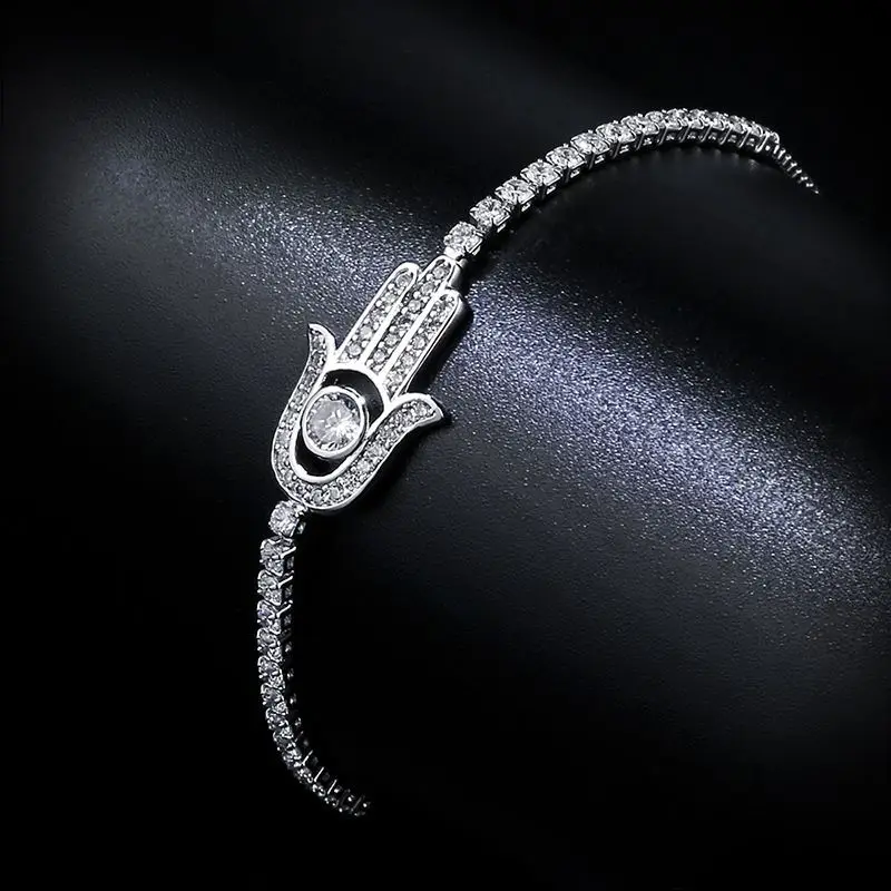 OCESRIO вымощенный циркон браслет Хамса цвет серебра талисман рука Фатимы