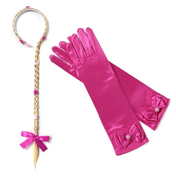 Wig and Gloves 4 Платье принцессы для девочек перчатки Anna набор париков София/фиолетовое перчатки Елена оплетка Эльза варежки для детей принцессы Авроры Эльза вечерние аксессуар подачи топлива - Цвет: Wig and Gloves 4