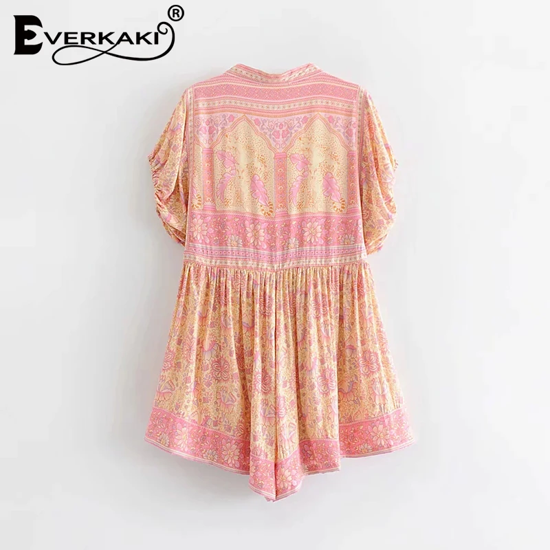 Everkaki Gypsy комбинезоны Boho с цветочным принтом Короткие Комбинезоны богемные для