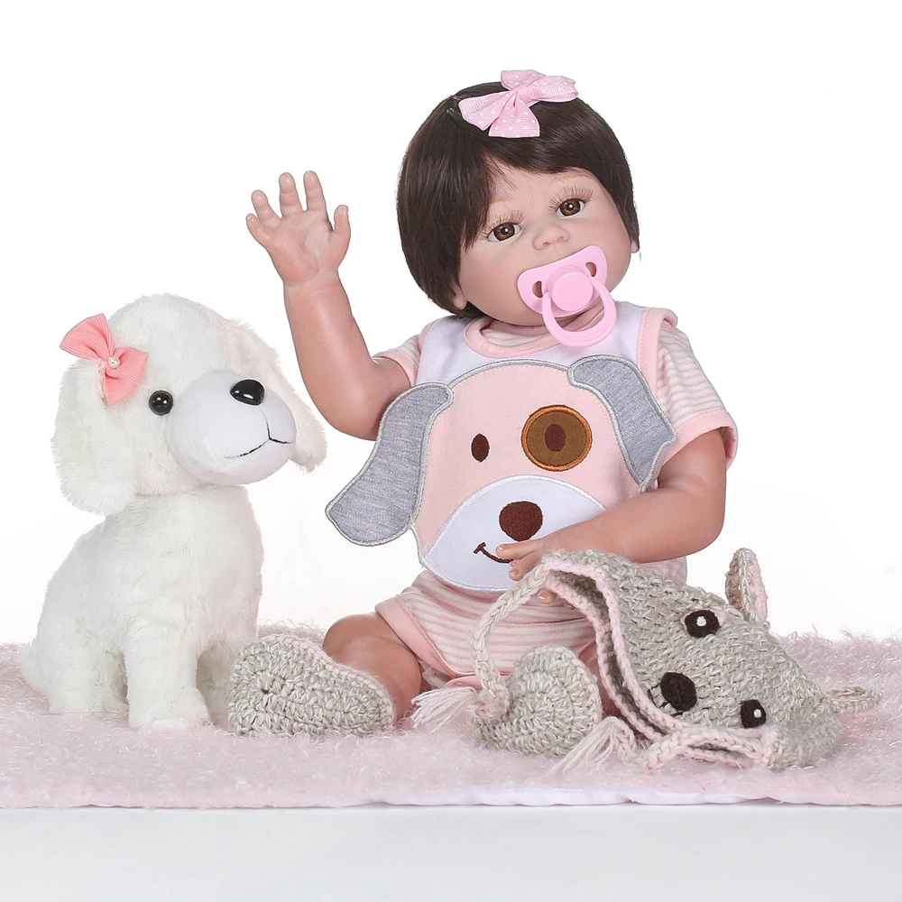 NPK bebe reborn 50 см силиконовые куклы для детей подарок с белым щенком плюшевые игрушки