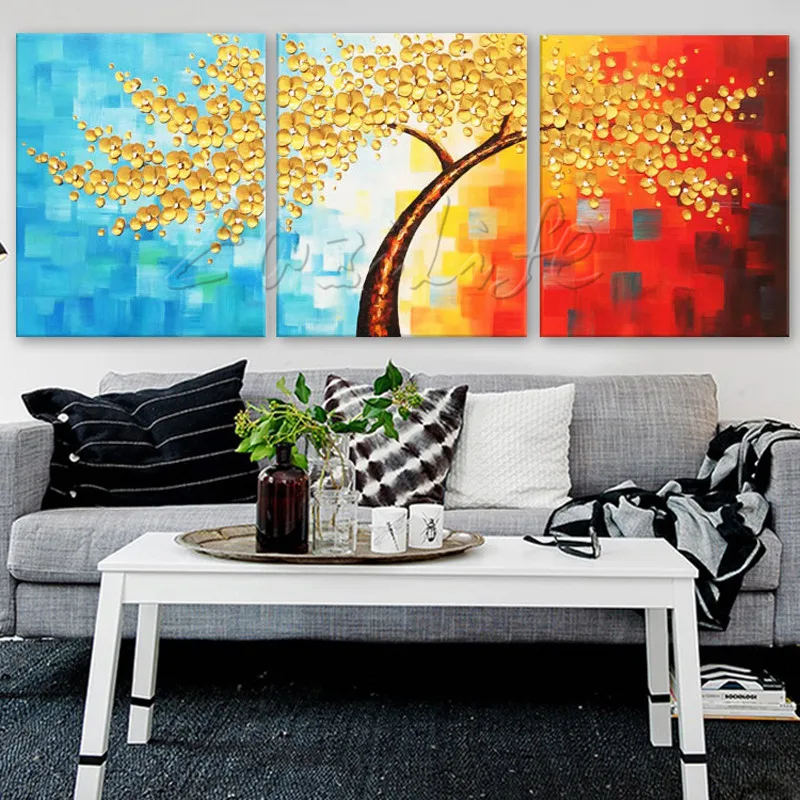 

3 Pieces Panel Wall Art Palette Knife Hand Painted Flower Oil painting On Canvas Wall Pictures Painting For Living Room blossom
