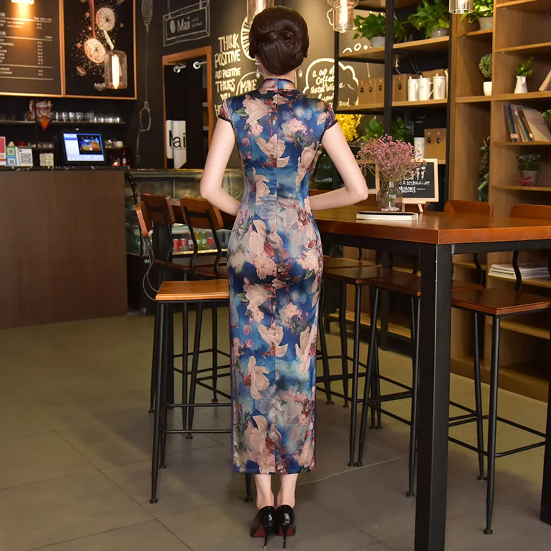 

Stylish Ladies Rayon Cheongsam 2019 New Autumn Chinese style Mandarin Collar Long Dress Womens Qipao Slim Party Dresses Vestido