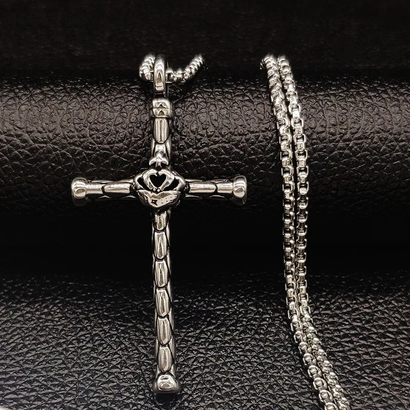 2021 Fashion Cross Stainless Steel Mens Necklace Silver Color Long Necklaces Pendants Jewelry colgante hombre N19108 | Украшения и