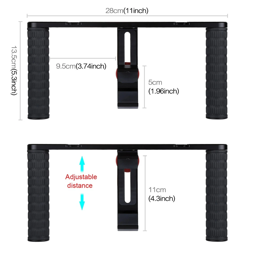 black PULUZ алюминиевый сплав Мобильный телефон видео стабилизатор 1/" двойной ручной держатель для сотового телефона для устойчивой съемки в реальном времени - Цвет: black