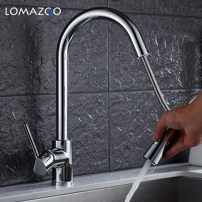 LOMAZOO Telescopic Rotatable Kitchen Faucet Bathroom Sink Gold Waterfall Single Handle Brass Rotate | Обустройство дома