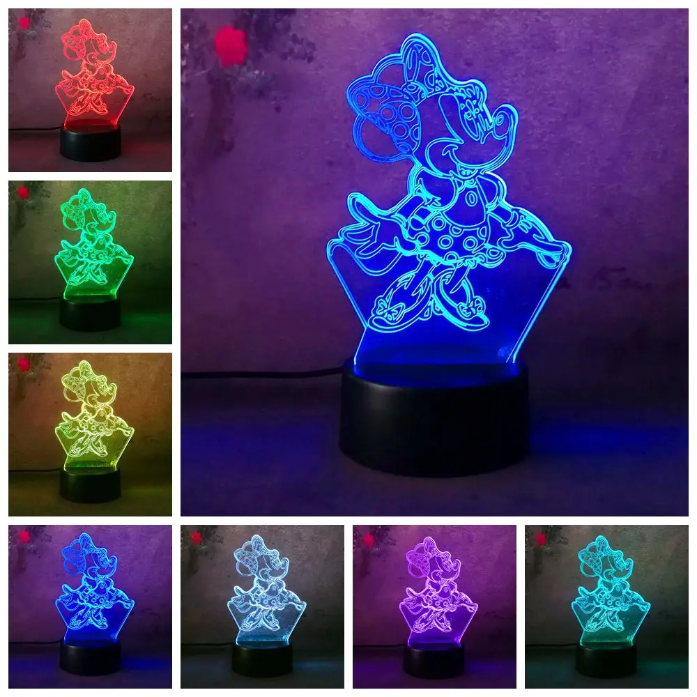 Новый 2018 Минни Мышь 3D светодио дный ночник Lampara детский день 7 цветов изменить