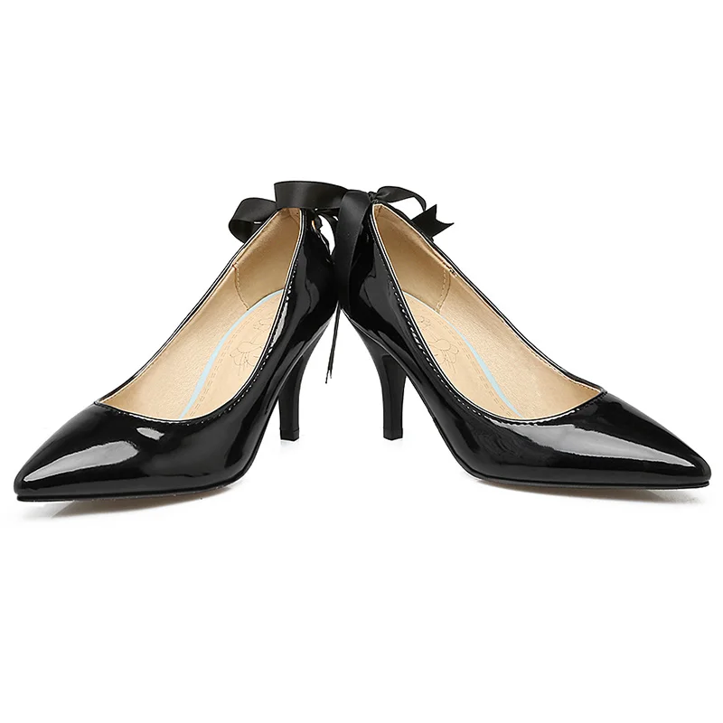 Phoentin cross tied stiletto shoes woman high heel point toe plus sizes 2019 women's pumps patent leather dress sexy FT250 | Обувь