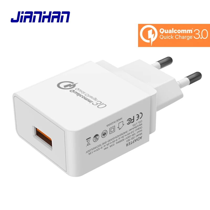 

JIANHAN Quick Charge 3.0 EU Plug USB Charger QC3.0 Travel Mobile Phone Charger for Samsung Xiaomi Huawei iPad Adapter