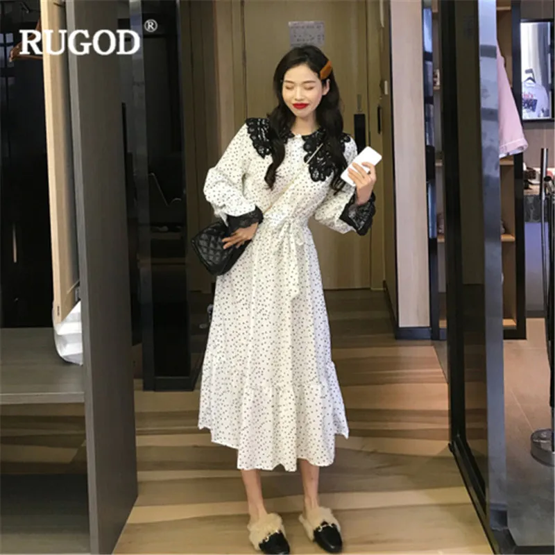 Женское кружевное платье RUGOD повседневное плиссированное средней длины с