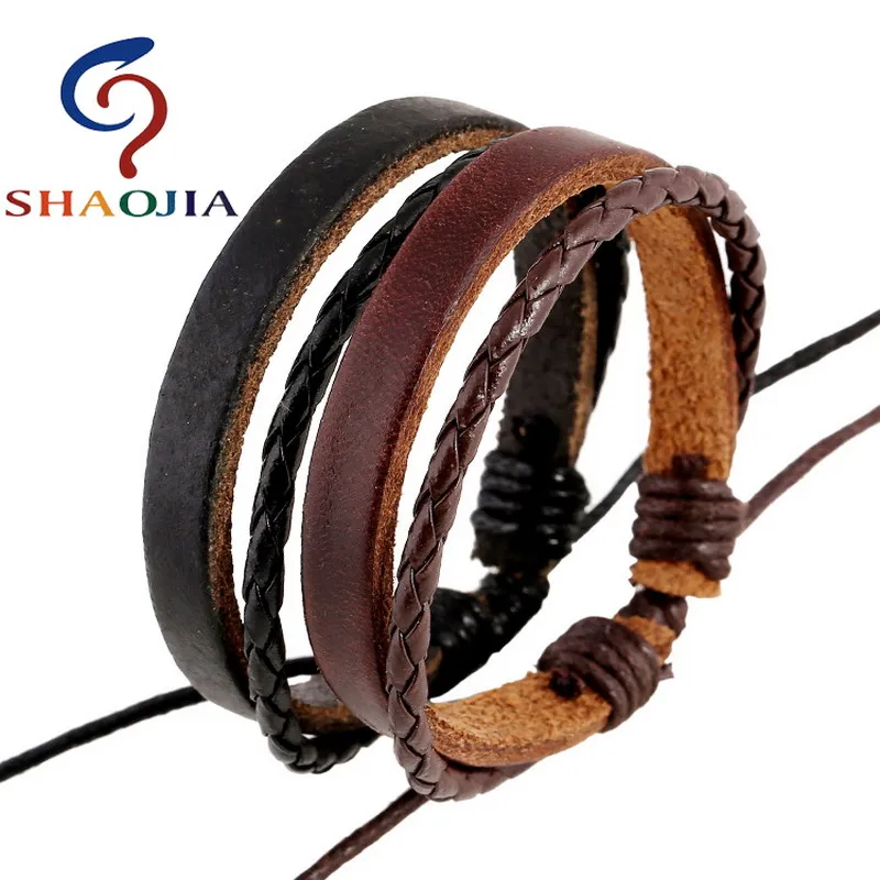 Плетеный кожаный браслет SHAOJIA для мужчин и женщин, модный простой браслет ручной работы, застежка, мужские браслеты, ювелирные изделия
