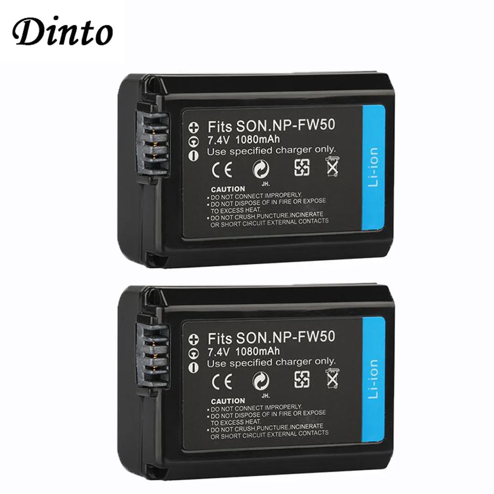 Dinto 2 шт. 1080 мА/ч NP FW50 NPFW50 Перезаряжаемые Камера Батарея для Sony NEX 3 5C C3 Альфа a33 a35 a55