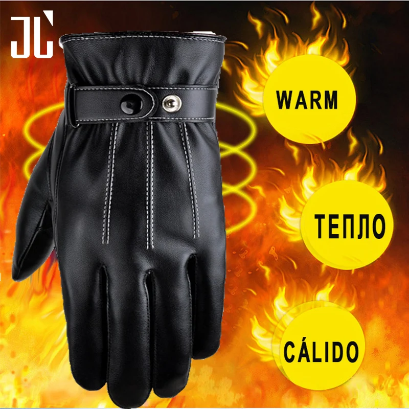JL Touch Screen Winter Gloves Men PU Leather Thick Warm Windproof Male Cold Protection for Motorcycle Outing | Аксессуары для
