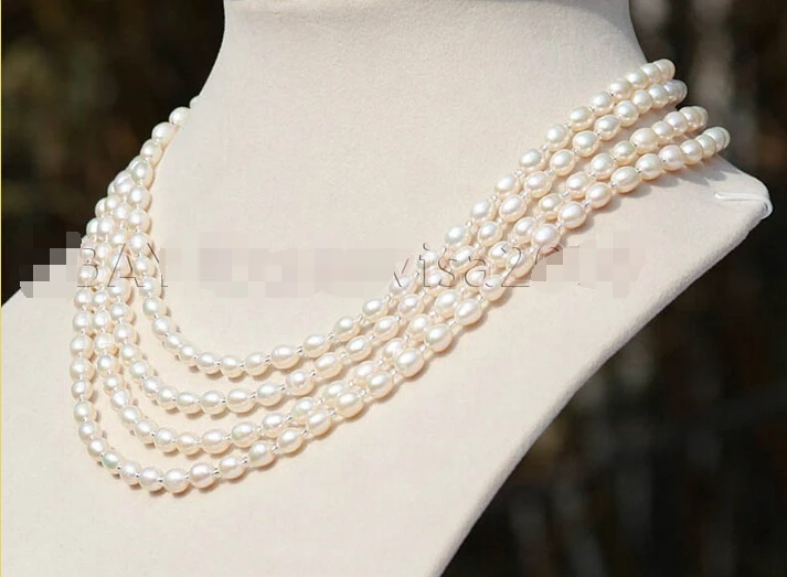 

Women Gift word Love Free shipping FREE shipping 4 rows AA white oval cultured akoya pearl necklace bride 6.07