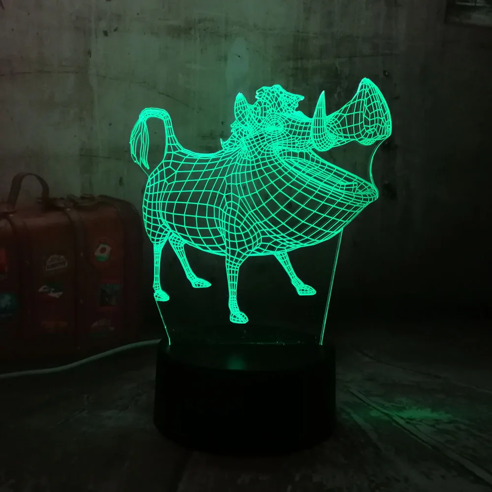 Мультфильм Король Лев Пумба кабан 3D лампа 7 цветов изменить детские игрушки Ночной светильник ing животное домашний Декор рождественские подарки