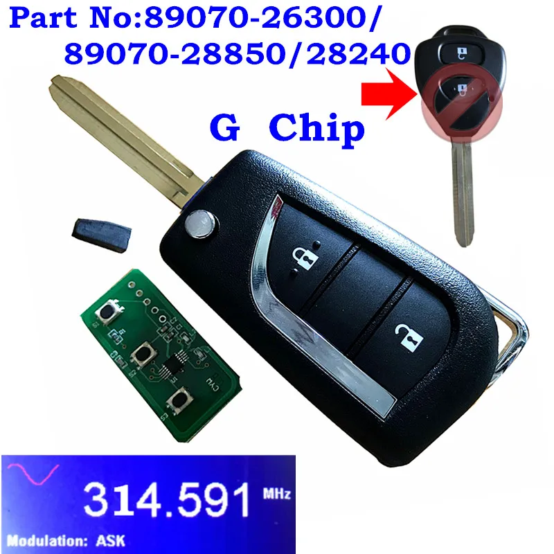 Флип телефон с 2 кнопками (314 4 МГц/TOY43) для Toyota Australia Corolla Previa RAV4 Hiace 89070 26300/89070