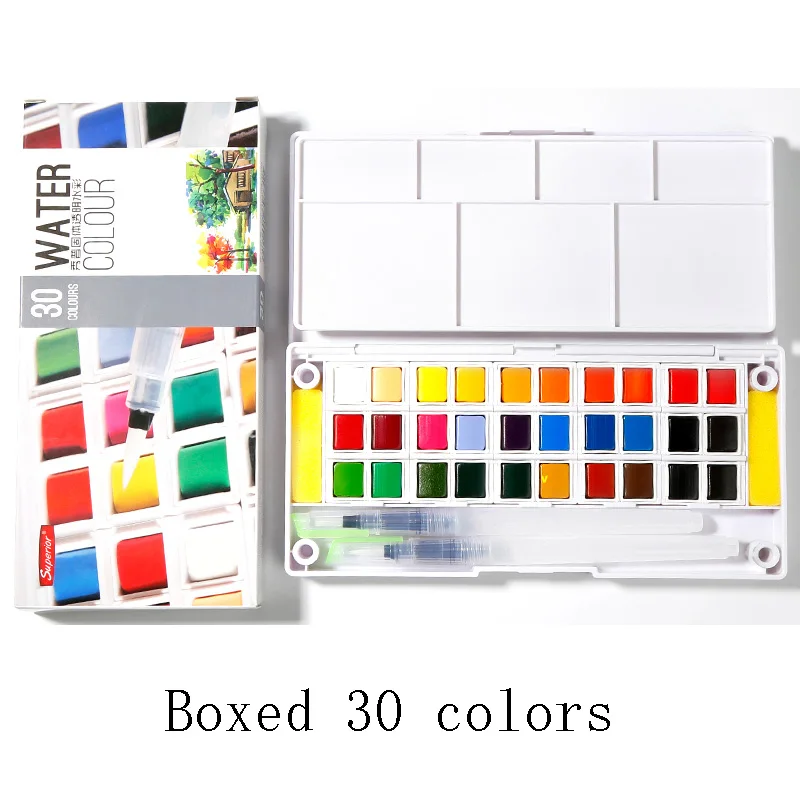 30 Colors Set Превосходный 48 цветов Набор для рисования с кистью яркий цвет портативный пигмент для рисования для студентов - Цвет: 30 Colors Set
