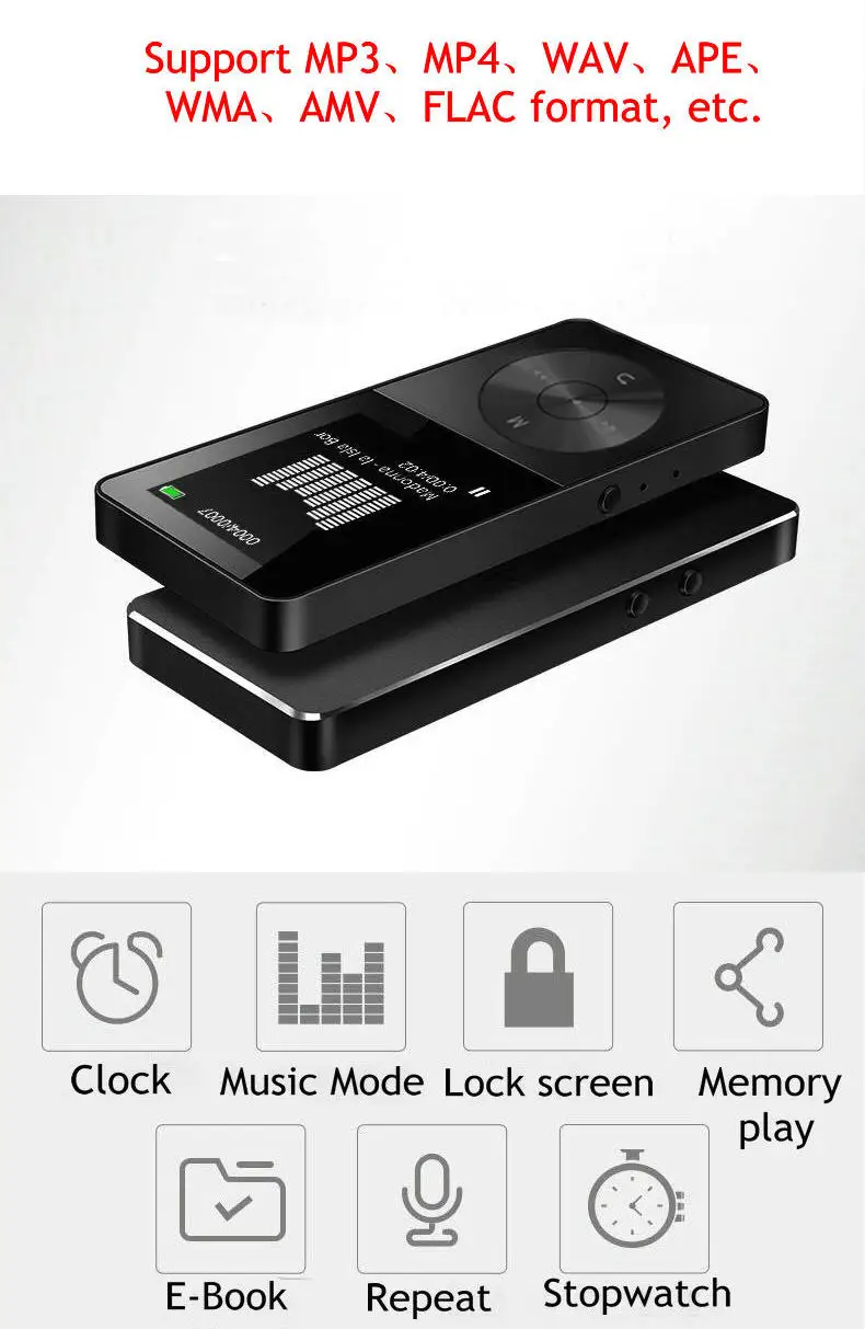 HiFi металлический ультратонкий MP3 MP4 музыкальный плеер встроенный динамик 16 Гб 1,8 дюймов экран может поддерживать sd-карту 128 ГБ с видео
