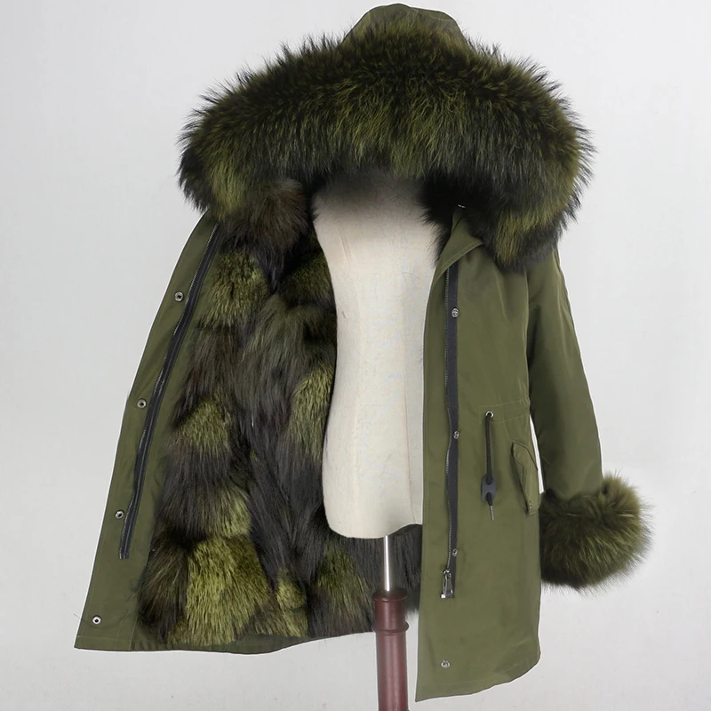 full green OFTBUY натуральный мех пальто зимняя куртка Женская водонепроницаемая длинная парка натуральный Лисий Мех Верхняя одежда уличная Съемная Толстая теплая - Цвет: full green