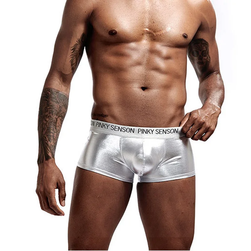 Мужские боксеры шорты искусственная кожа блестящие Cueca Masculina нижнее белье