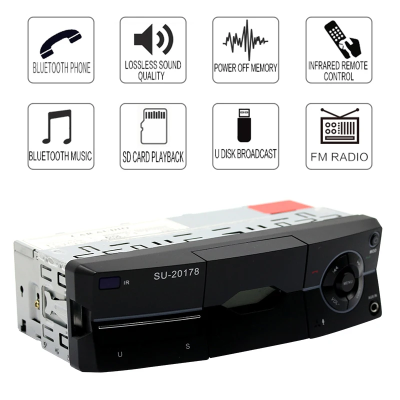 1 Din Черный автомобильный аудио цифровой MP3-плеер Bluetooth стерео радио FM AUX Handsfree Вызов с подставкой для телефона