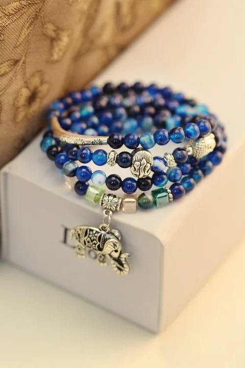 Природный Кристалл синий Изысканный Слон подвеска Multi Thai Amulets шарик из