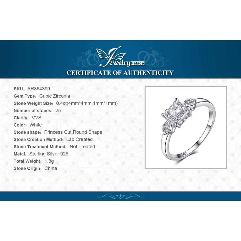 Jewelrypalace изысканный 0.4ct принцесса вырезать кубического циркония свадебные Юбилей