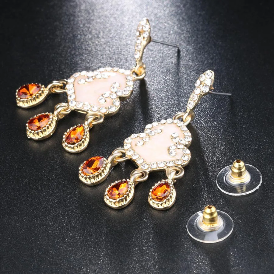 Женский ювелирный комплект из колье серёг и кольца золотистого цвета|earrings rings for