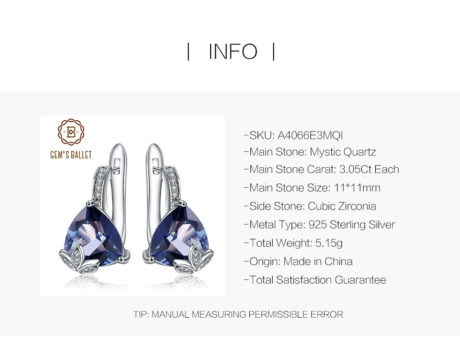 GEM'S BALLET 6.10Ct натуральный иолит Синий Мистический Кварц треугольные серьги 925 пробы серебряные серьги-гвоздики для женщин хорошее ювелирное изделие