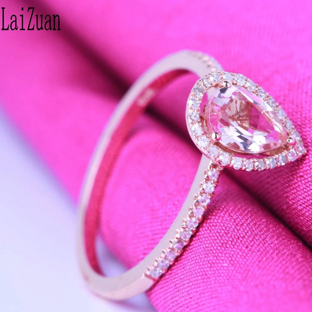 LaiZuan Твердый 14k розовое золото сертифицировано груша 0.54ct Природный морганит